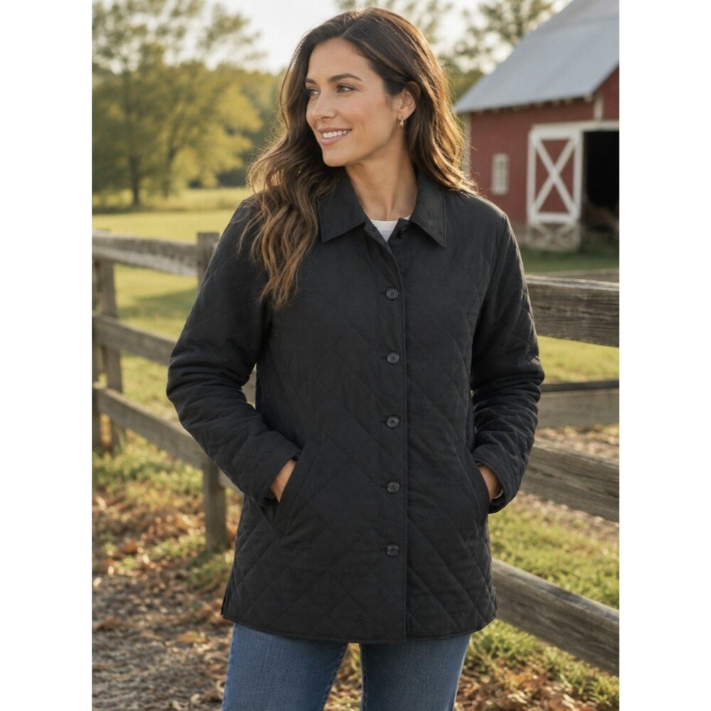 Orvis Quilted Jacket Size M Black Diamond Chore Coat Lined Button Front Classic